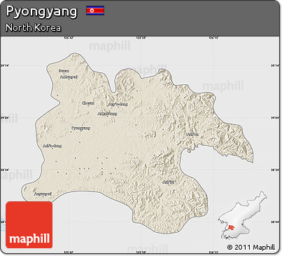 Shaded Relief Map of Pyongyang, single color outside