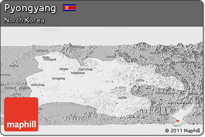 Gray Panoramic Map of Pyongyang