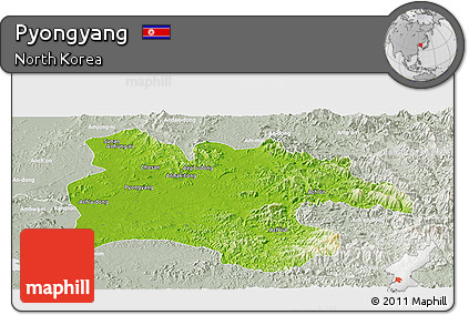Physical Panoramic Map of Pyongyang, lighten, semi-desaturated