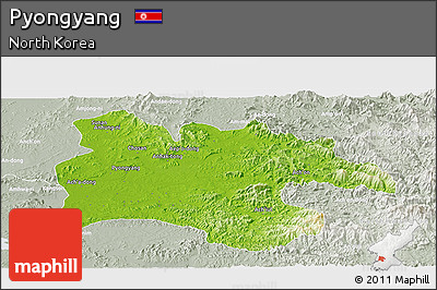 Physical Panoramic Map of Pyongyang, lighten, semi-desaturated