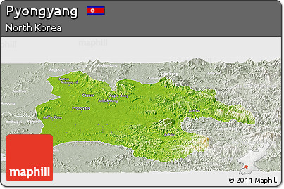 Physical Panoramic Map of Pyongyang, lighten, semi-desaturated
