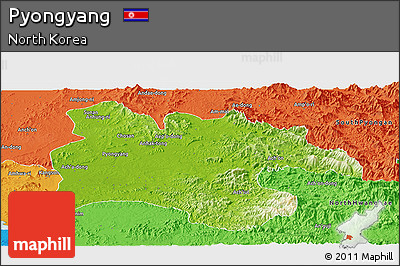 Physical Panoramic Map of Pyongyang, political outside