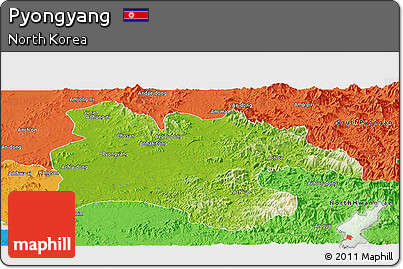 Physical Panoramic Map of Pyongyang, political outside