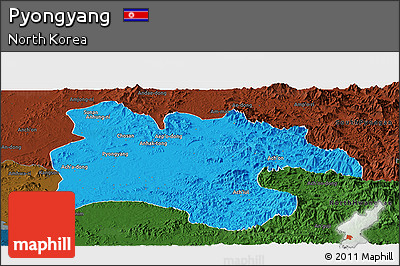 Political Panoramic Map of Pyongyang, darken