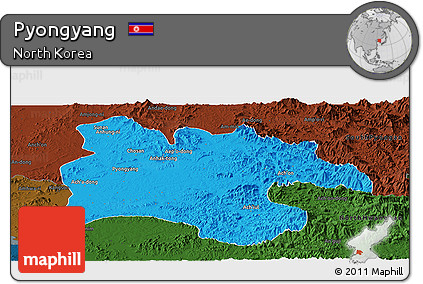 Political Panoramic Map of Pyongyang, darken