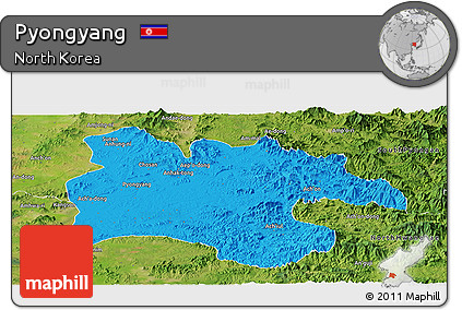 Political Panoramic Map of Pyongyang, satellite outside