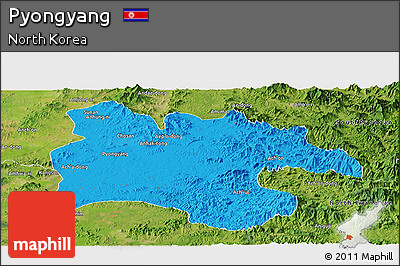 Political Panoramic Map of Pyongyang, satellite outside