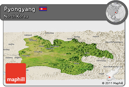 Satellite Panoramic Map of Pyongyang, shaded relief outside