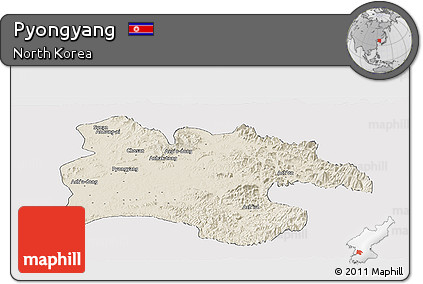 Shaded Relief Panoramic Map of Pyongyang, cropped outside
