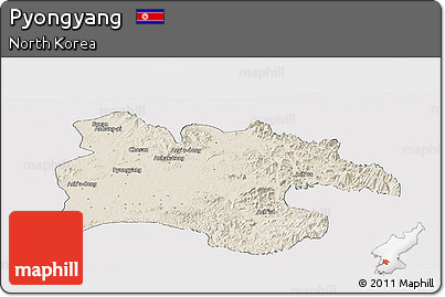 Shaded Relief Panoramic Map of Pyongyang, cropped outside
