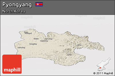 Shaded Relief Panoramic Map of Pyongyang, cropped outside