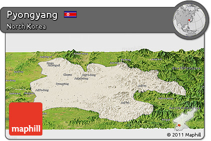 Shaded Relief Panoramic Map of Pyongyang, satellite outside