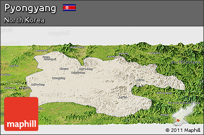 Shaded Relief Panoramic Map of Pyongyang, satellite outside