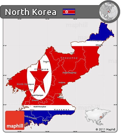 Flag Simple Map of North Korea