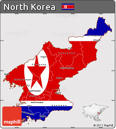 Flag Simple Map of North Korea