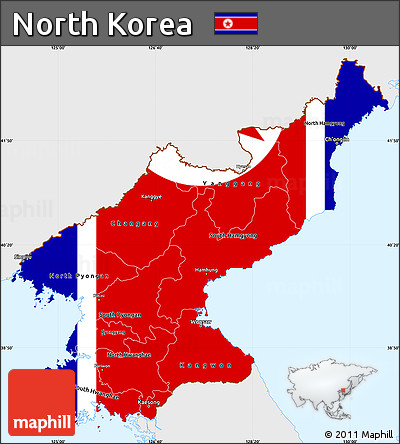 Flag Simple Map of North Korea, single color outside, flag aligned to the middle