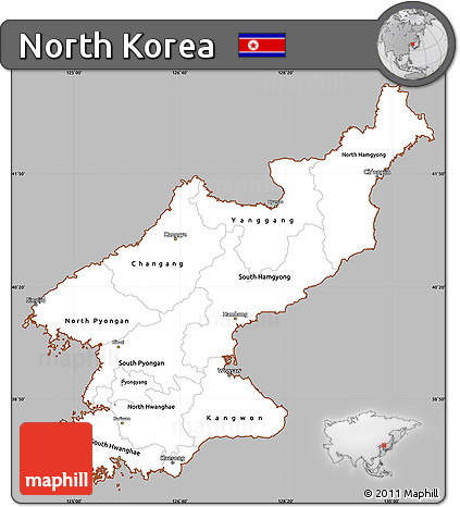 Gray Simple Map of North Korea, cropped outside