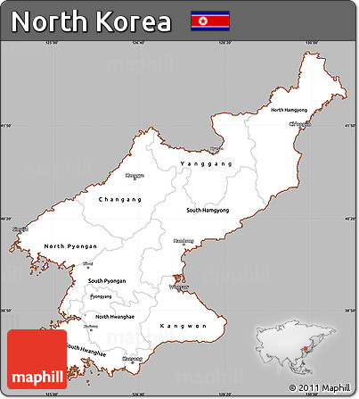 Gray Simple Map of North Korea, cropped outside
