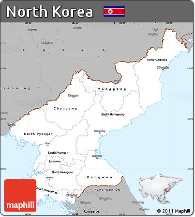 Gray Simple Map of North Korea