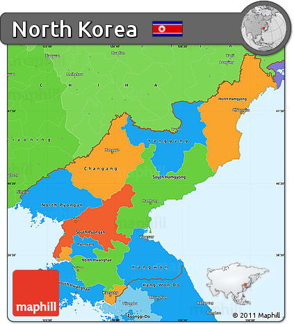 Political Simple Map of North Korea, political shades outside
