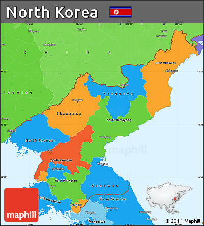 Political Simple Map of North Korea, political shades outside