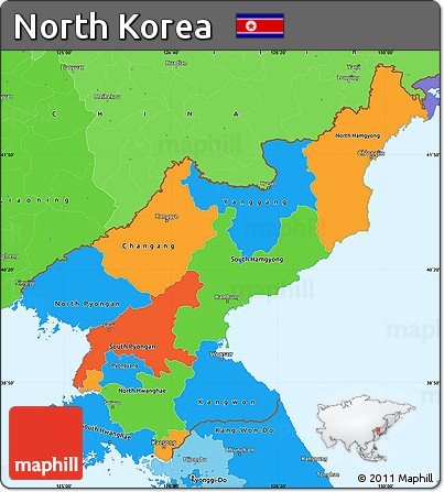 Political Simple Map of North Korea, political shades outside