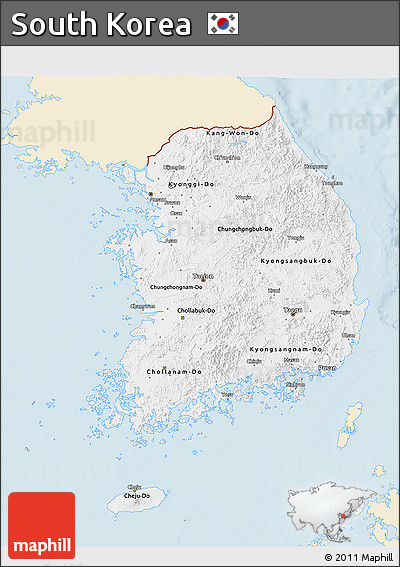 Classic Style 3D Map of South Korea, single color outside