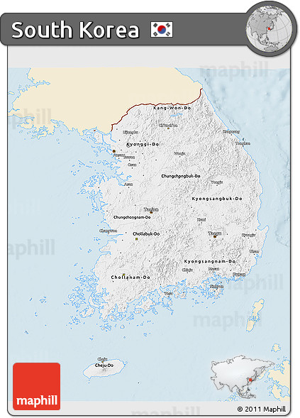 Classic Style 3D Map of South Korea, single color outside