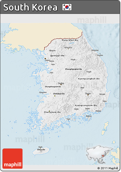 Classic Style 3D Map of South Korea, single color outside