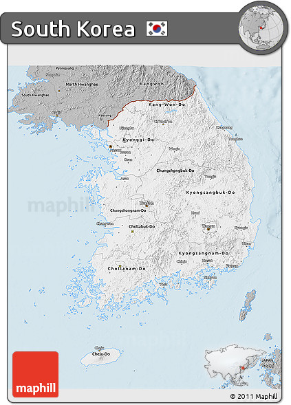 Gray 3D Map of South Korea