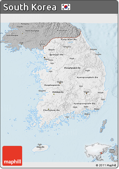 Gray 3D Map of South Korea