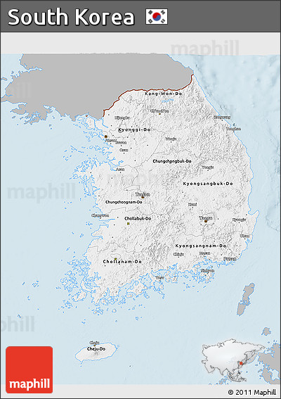 Gray 3D Map of South Korea, single color outside