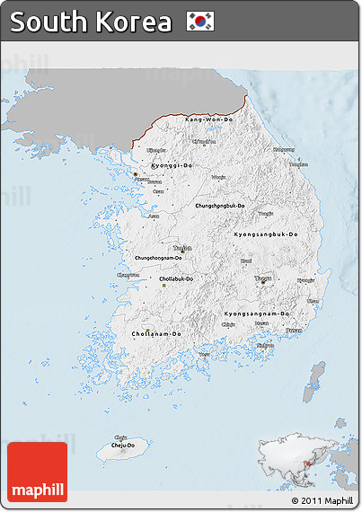 Gray 3D Map of South Korea, single color outside