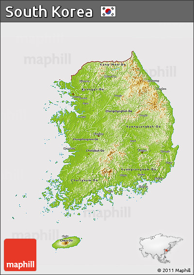 Physical 3D Map of South Korea, cropped outside