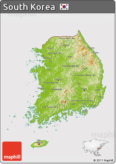 Physical 3D Map of South Korea, cropped outside