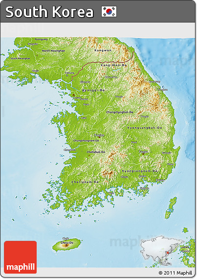 Physical 3D Map of South Korea