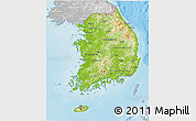 Physical 3D Map of South Korea, lighten, desaturated, land only