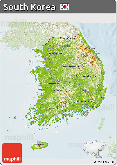 Physical 3D Map of South Korea, lighten