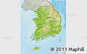 Physical 3D Map of South Korea, lighten, semi-desaturated, land only