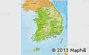 Physical 3D Map of South Korea, political shades outside