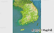 Physical 3D Map of South Korea, satellite outside