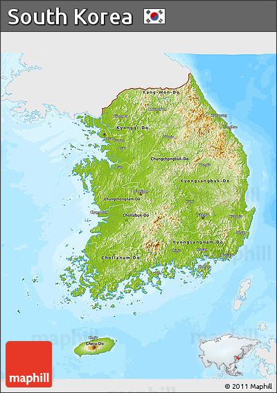 Physical 3D Map of South Korea, single color outside, bathymetry sea