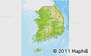 Physical 3D Map of South Korea, single color outside, bathymetry sea, shaded relief sea