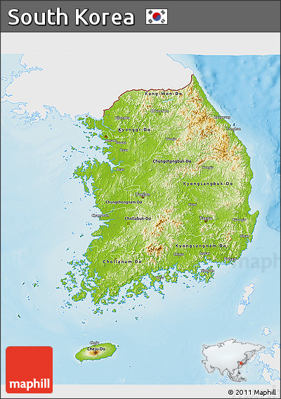 Physical 3D Map of South Korea, single color outside