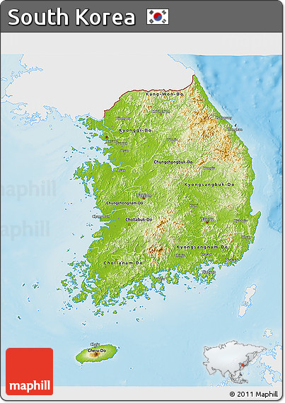 Physical 3D Map of South Korea, single color outside