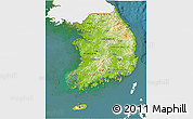 Physical 3D Map of South Korea, single color outside, satellite sea