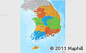 Political 3D Map of South Korea, lighten, desaturated, land only