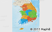 Political 3D Map of South Korea, shaded relief outside