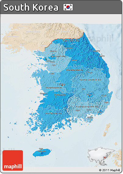 Political Shades 3D Map of South Korea, lighten