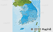 Political Shades 3D Map of South Korea, satellite outside, bathymetry sea